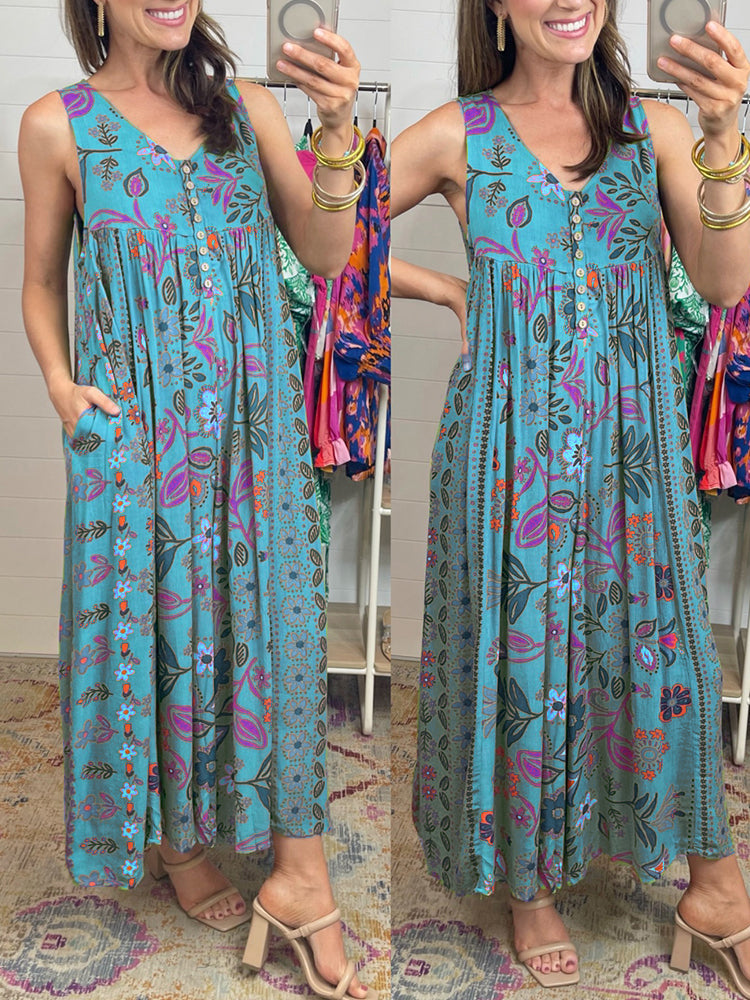 EasyBreezy - Vintage print los mouwloos jumpsuit