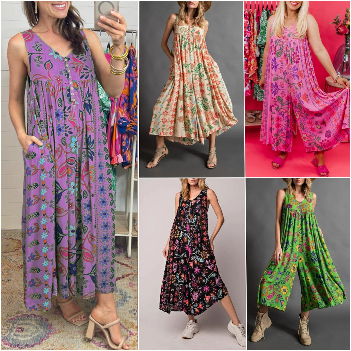 EasyBreezy - Vintage print los mouwloos jumpsuit