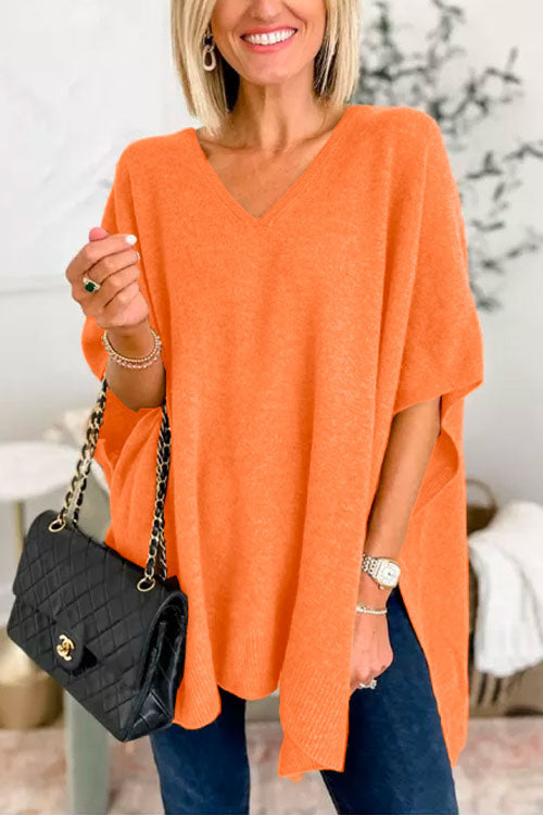 Chiciest v-neck loose-fitting poncho sweater